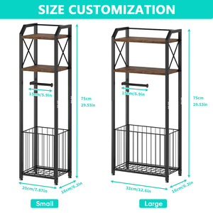 Portarotolo <span class=keywords><strong>da</strong></span> terra con mensole in legno e cesto grande per <span class=keywords><strong>bagno</strong></span>, lavanderia, appartamento - Product Image 2