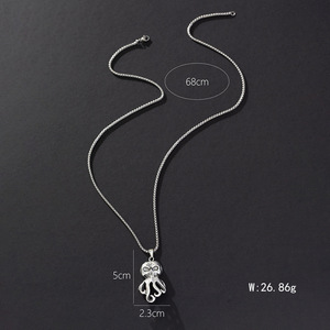 Collier pendentif Octopus pour homme, style Hip Hop, en argent tibétain, forme animal, chaîne de pull, style coréen, tendance, motif visage de fantôme marin - Product Image 2