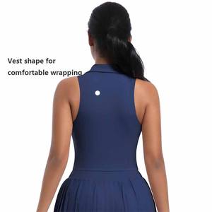 XW-7084 + 7083ノースリーブVネックジムトップスアスレチックプリーツテニススカートフィットネススポーツウェア<span class=keywords><strong>2</strong></span>ピースセット女性 - Product Image 3