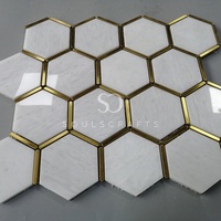 Soulscrafts Moderne 75mm Statuaire Blanc Thassos Marbre Mosaïque Carreaux Or Acier Inoxydable Hexagone Design pour Murs Intérieurs
