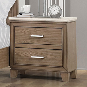 Table de chevet à 2 tiroirs et plateau en marbre, meuble de rangement moderne de style transitionnel, table de nuit contemporaine en bois clair - Product Image 1