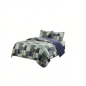 Juego de Edredón Reversible de 3 Piezas, Verde Marino, King/Cal King, Diseño Geométrico de Patchwork, Ropa de Cama para Todas las Temporadas - Product Image 1