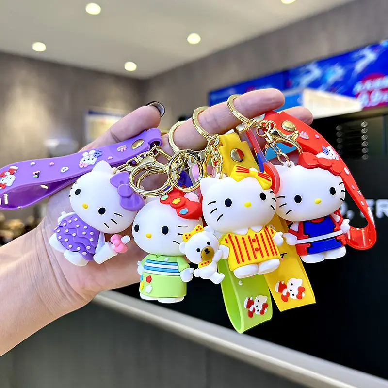 Nuovo creativo 3D PVC Cartoon Anime portachiavi portachiavi borsa ciondolo all'ingrosso carino Sanrio figura spogliatoio ciao gattino portachiavi regali