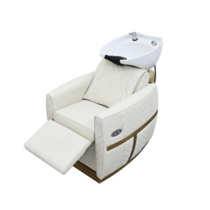 Fauteuil de lavage de luxe de style japonais au design original pour salon de coiffure et barbier, en cuir PU avec bac en céramique et fonction de rinçage - Product Image 6