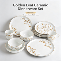 Vaisselle en céramique à motif de feuilles dorées, bordure dorée fine, assiettes et bols en porcelaine blanche, vaisselle pour mariage et cadeau de pendaison de crémaillère