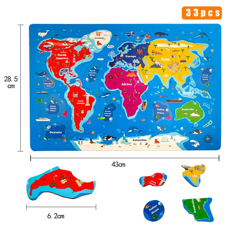 מפת פאזל עולם אמריקאי פסיפס בין יבשות מפה אנגלית קוגניטיבית גיאוגרפית