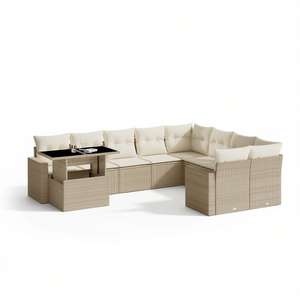 Set Divano da Giardino in Rattan Beige 6 Posti Design Contemporaneo per Esterni - Product Image 1