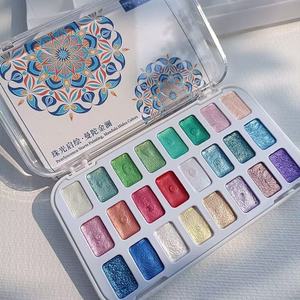 Ensemble de peinture <span class=keywords><strong>aquarelle</strong></span> solide nacré fait à la main <span class=keywords><strong>Aquarelle</strong></span> fournitures d'art <span class=keywords><strong>en</strong></span> gros nouveau pour l'arrivée d'art 24 couleurs Mandala <span class=keywords><strong>dessin</strong></span> - Product Image 1