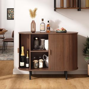 Armoire <span class=keywords><strong>de</strong></span> rangement avec porte coulissante et étagère réglable, table <span class=keywords><strong>console</strong></span> moderne <span class=keywords><strong>de</strong></span> <span class=keywords><strong>bar</strong></span> à café d'appoint pour cuisine, entrée, noyer - Product Image 4