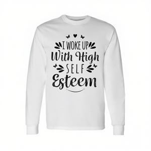 Me desperté con gran autoestima, camiseta de manga larga, talla unisex para adultos - Product Image 2