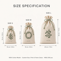 Ensemble de sacs cadeaux en coton mousseline naturel avec logo personnalisé, imprimé botanique scandinave, pour Noël, mariage, pochette pour cadeaux, 3 tailles