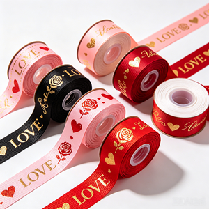 Valentine LOVE Heart Rose Gold Printed Grosgrain <b>Ribbon</b> Wedding Gift Bouquet Wholesale Roll - Product Image 3