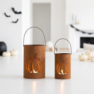Fabricants de décorations d'Halloween 2026 : Bougeoirs votifs en métal avec découpes de citrouilles - Product Image 1