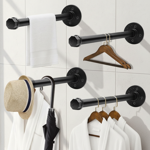 Porte-vêtements industriel en tuyau, 12 pouces, lot de 4, montage mural, robuste, en métal noir, multifonctionnel, barre de suspension pour garde-robe - Product Image 1