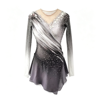Robe de patinage artistique à paillettes dégradées, manches longues, dos ouvert, costume de compétition de patinage sur glace