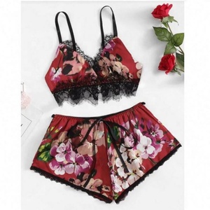 Setelan Lingerie sutra piyama pendek Satin wanita baru kustom mode - Product Image 5
