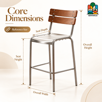 Tabouret de bar haut en acier inoxydable avec dossier et repose-pieds en bois, structure métallique, pour la maison, la cuisine, le comptoir