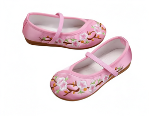Pink Embroidered Hanfu Floral Mary Jane Flats for Girls Costume Dance Wear - Product Image 1