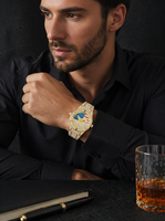 Montre RICECGO pour homme, montre décontractée de luxe, étanche, cadran en cristal saphir, cadran drapeau aigle, montre à quartz glacée