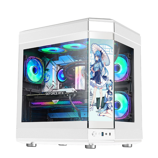 Double Tempered Glass ATX Gaming Computer Cases With Screen Cheap Cube Glasses Cabinet Factory PC Gaming Casing Desktop Chassis