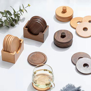 Grosir kustom pabrik Logo persegi bulat Oem Acacia Cork bambu Walnut cangkir teh Coaster kayu untuk cangkir kopi - Product Image 5
