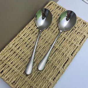 Stainless Steel Hammered Round Spoon 304 Food Grade Soup Dessert Spoon Household <b>Utensil</b> Set of 2 - Product Image 2