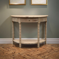 Table console demi-lune ronde en bois de chêne massif incurvé, style antique, avec tiroirs, pour couloir, salon, cuisine, HL617-100