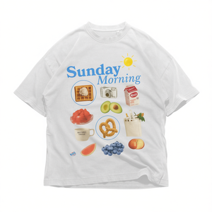 Camiseta Unisex de Algodón Grueso para el Domingo por la Mañana, Corte Holgado, Estilo Casual, Regalo para Amantes de la Comida - Product Image 2