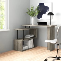 Bureau d'ordinateur en L gris moderne et minimaliste, en kit, directement de l'usine, avec étagère ouverte pour bureau à domicile