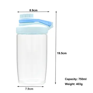 Bouteille d'eau en verre avec marque de temps, couvercle rabattable à vis large et personnalisé 1 pièce