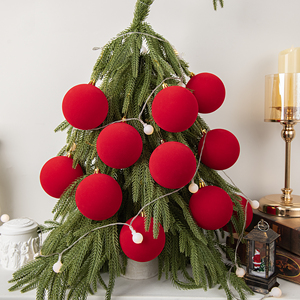 12 pièces de boules en plastique floquées en velours de haute qualité, rouge mat, décorations suspendues douces pour arbre de Noël - Product Image 2