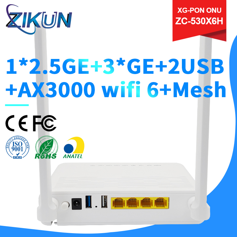 UPS ONT Zikun AX3000 WiFi 6 ONT XGPON ONU with 4GE+1VOIP+2USB