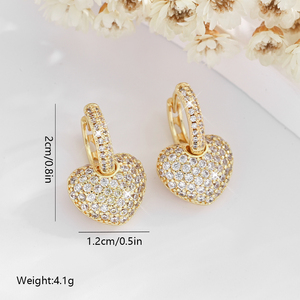 <span class=keywords><strong>Orecchini</strong></span> a Cerchio con Ciondolo a Cuore alla Moda, Placcati in Oro 14k con Zirconia Cubica, Gioielli per Donne - Product Image 4