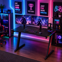 Bureau de jeu en fibre de carbone, bureau de jeu RGB, bureau de jeu ergonomique réglable en hauteur, grand bureau de jeu de bureau OEM avec LED
