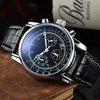 Montre de luxe pour homme en cuir, étanche, sportive, élégante, multifonctionnelle, à quartz