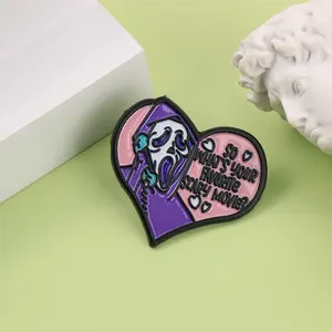 Shmik Skull Making A Phone Call with Letters So What's Your Favorite Scary Movie Esmalte Metal Funny Lapel Pins Broches Insignias - Product Image 2