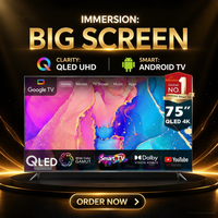 Televisor Inteligente QLED 4K de 75 Pulgadas, Android Google TV, HDR10, para Atmos, WiFi, Retroiluminación LED, Negro, 60Hz, Hogar, Hotel