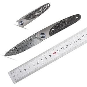 Cuchillo Plegable Multifuncional Portátil para Exteriores, Hoja de Acero de Damasco, Mango de Fibra de Carbono y Titanio, Personalizable OEM, para Camping HK - Product Image 1