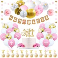Décorations de fête pour baptême, communion et révélation du sexe de bébé Nicro Girl First God Bless
