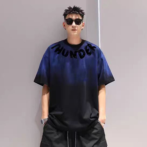 <span class=keywords><strong>T</strong></span>-<span class=keywords><strong>shirt</strong></span> estiva in stile americano di alta qualità lavorata a maglia frontale e posteriore con maniche corte allentate e stampe di lettere - Product Image 4