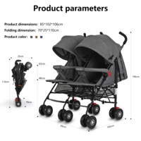 Poussette pliable Kidilo 3-en-1 légère en alliage d'aluminium, tissu Oxford, capacité de charge 20 kg, siège de sécurité haute position