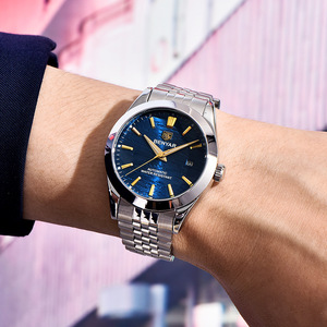 Benyar Men's Automatic <b>Mechanical</b> <b>Watch</b> Blue Dial Stainless Steel Strap Water Resistant Calendar Feature BY-5209M - Product Image 3