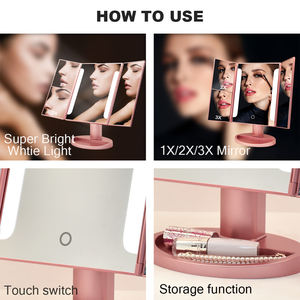 Vergrotende Make-Up Led Spiegel Make-Up Tafel Spiegel Smart Touch Control <span class=keywords><strong>Stand</strong></span> Up Bureau Licht Ijdelheid Drievoudige Make-Up Led Spiegel - Product Image 4
