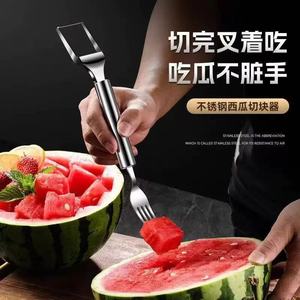 Cortador de sandía, cortador de sandía de doble cabezal de acero inoxidable, tenedor para frutas, herramienta multifuncional para el hogar. - Product Image 2