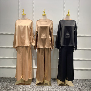 Ensemble moderne décontracté pour <span class=keywords><strong>femme</strong></span>, haut et <span class=keywords><strong>pantalon</strong></span> amples en <span class=keywords><strong>satin</strong></span> uni, deux pièces, tenue islamique pour <span class=keywords><strong>femme</strong></span>, abaya, nouveautés 2021 - Product Image 2