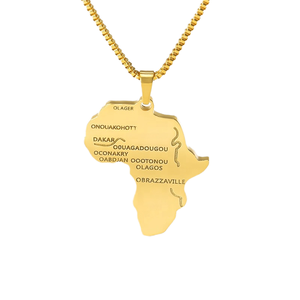 Collar con Colgante de Mapa de África <span class=keywords><strong>en</strong></span> Acero Inoxidable Chapado <span class=keywords><strong>en</strong></span> Oro OEM, Joyería con Mapa Grabado con Láser, Artesanía Metálica Personalizada, Regalos de Recuerdo - Product Image 3