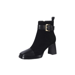 Bottes d'extérieur épaisses à talon haut et bout carré pour femme, avec doublure polaire, collection hiver 2024, vente en gros usine - Product Image 5