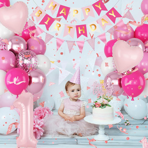 <span class=keywords><strong>Set</strong></span> per Festa di <span class=keywords><strong>Compleanno</strong></span> Rosa Transfrontaliera con Striscione, Palloncino Numero 32 Pollici e Palloncini in Lattice per Primo <span class=keywords><strong>Compleanno</strong></span> di <span class=keywords><strong>Bambina</strong></span> - Product Image 3