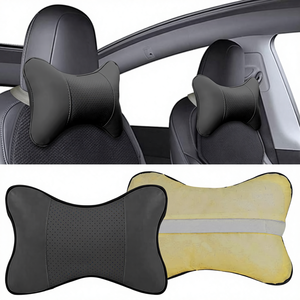 Almohada para el cuello del coche, cojín para reposacabezas de cuero PU, correa ajustable, soporte lumbar ergonómico y suave, alivio de presión Universal, color negro, 2 uds. - Product Image 1