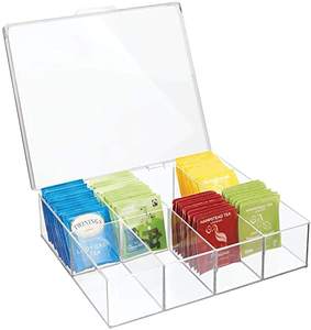 custom handmade 8 compartment transparent clear acrylic plastic lucite tea bag storage caddy box organizer